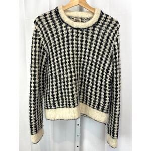 AUGDEN New York Alpaca Sweater Crew Neck Long Sleeve Pullover Black Cream S